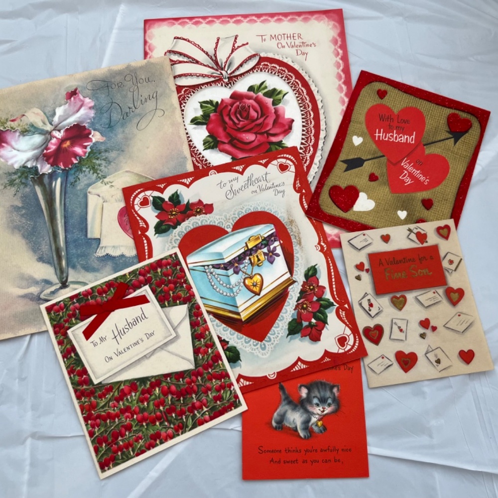 Vintage 1950s era Valentines Day Cards, Crafts, Art, Display